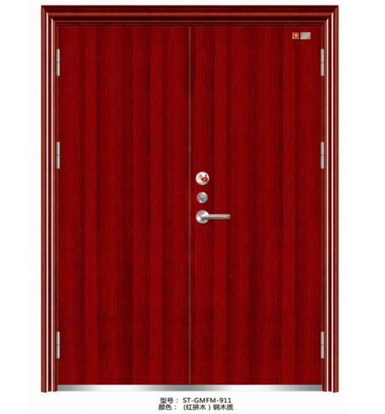 门业图片-钢框木质防火门ST-GMFM-911 颜色：（红拼木）钢木质钢框木质防火门图片